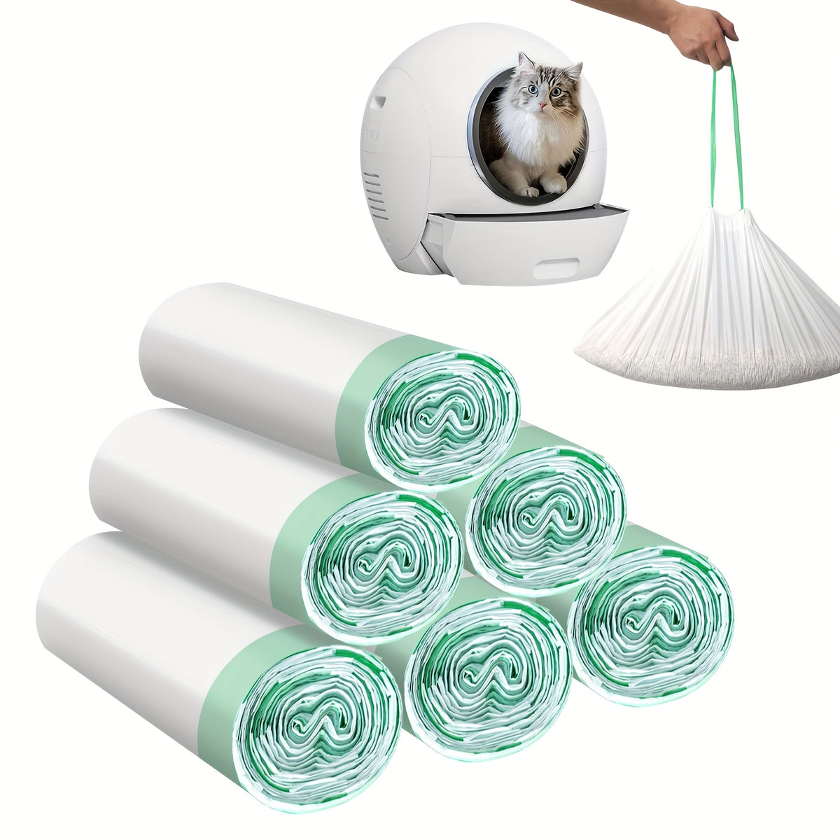 Cat Litter Box Liner Bags with Drawstring, 25.2 x 15.7 Inch Heavy-Duty Waste Drawer Liners for Compatible Self-Cleaning Boxes, 40 80 or 120 Count