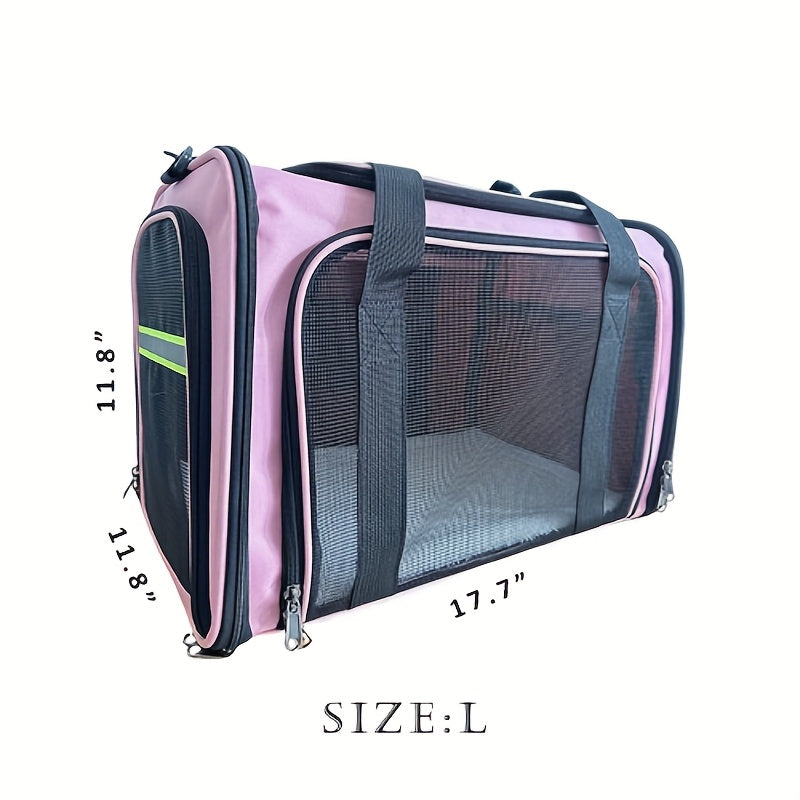 Cat Travel Carrier with Mesh Windows, Collapsible Soft-Sided Pet Bag for Cats and Small Dogs Under 15 lbs, Shoulder Strap and Padded Carry Handle