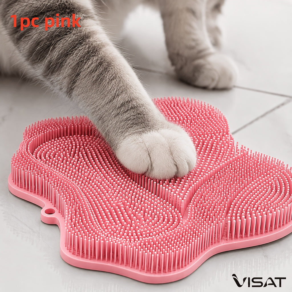 Cat Massage Brush Mat for Self Grooming, 11.02 x 11.81 Inch Wall-Mounted Scratcher Pad for Indoor Cats, Loose Fur Care in Blue, Pink or Gray