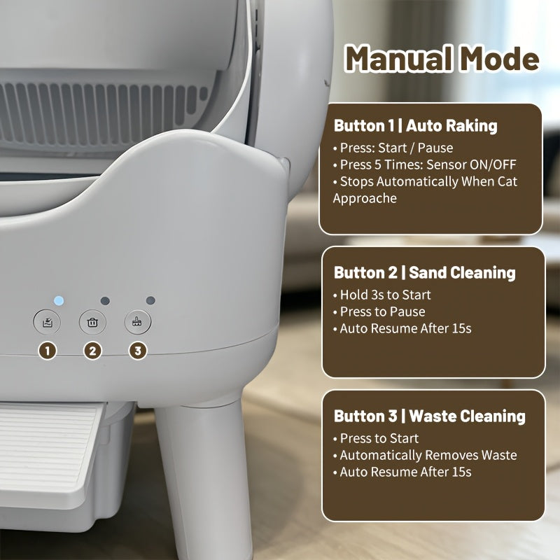 Self-Cleaning Cat Litter Box with Mat and 2 Bags, Large White Automatic Cat Toilet for Indoor Cat Care, Odor Control and Everyday Cleanup