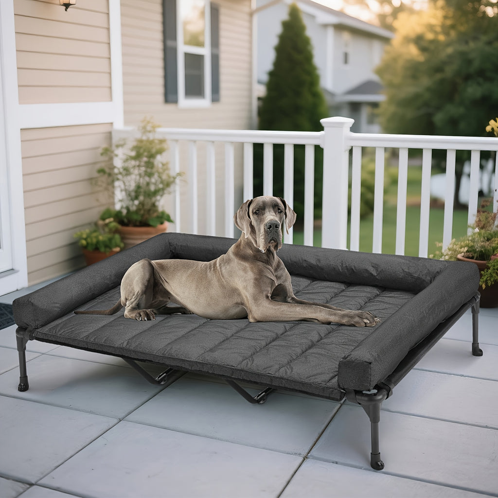 Elevated Dog Bed with Removable Pillow-Top Mat, Three-Sided Bolster Pet Cot with Breathable Teslin Mesh, Steel Frame and Non-Slip Feet in Four Sizes