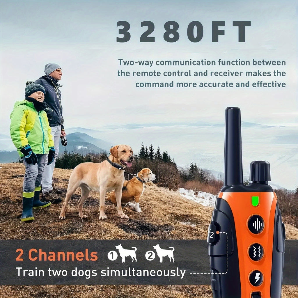 Dog Training Collar with Night Light, 3280ft Listed Remote Range, USB Rechargeable with Keypad Lock, Beep, Vibration and Static Modes for 1 or 2 Dogs