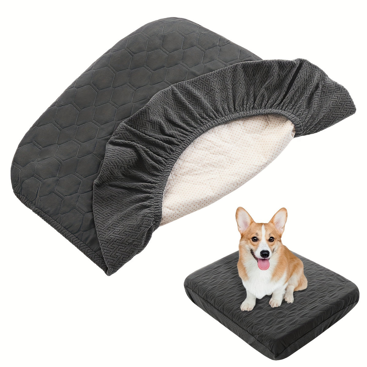 Quilted Dog Bed Cover 20.08 x 29.92 Inches, Elastic-Edge Argyle Pattern Pet Bedding Accessory in Coffee, Dark Gray, Peacock Blue or Burgundy