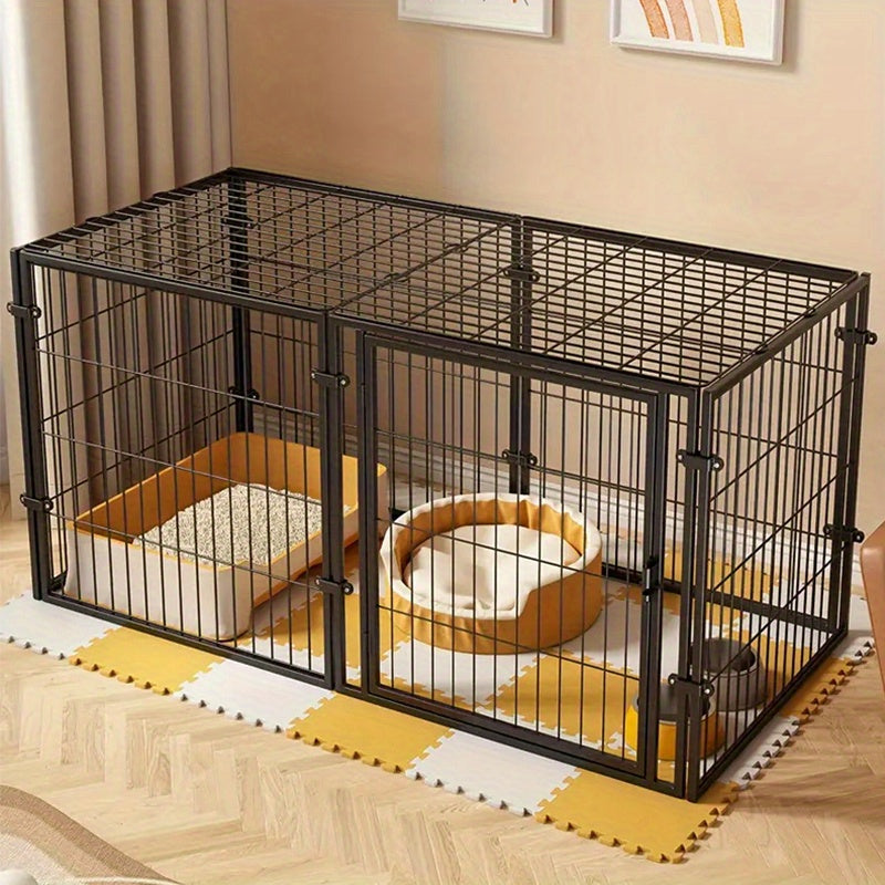 Dog Playpen with Roof and Lockable Door, Heavy-Duty Metal Panel Pet Enclosure for Large Dogs, Indoor Outdoor Use, Model MD25-Pen47-Metal