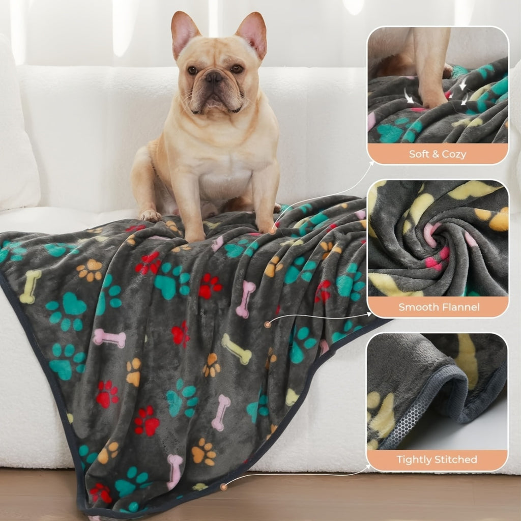 Paw Print Dog Blankets 6 Pack, Soft Fluffy Fleece Pet Throws for Dogs and Cats, Cozy Bedding Layers in 30 x 20 or 41 x 31 Inch Options