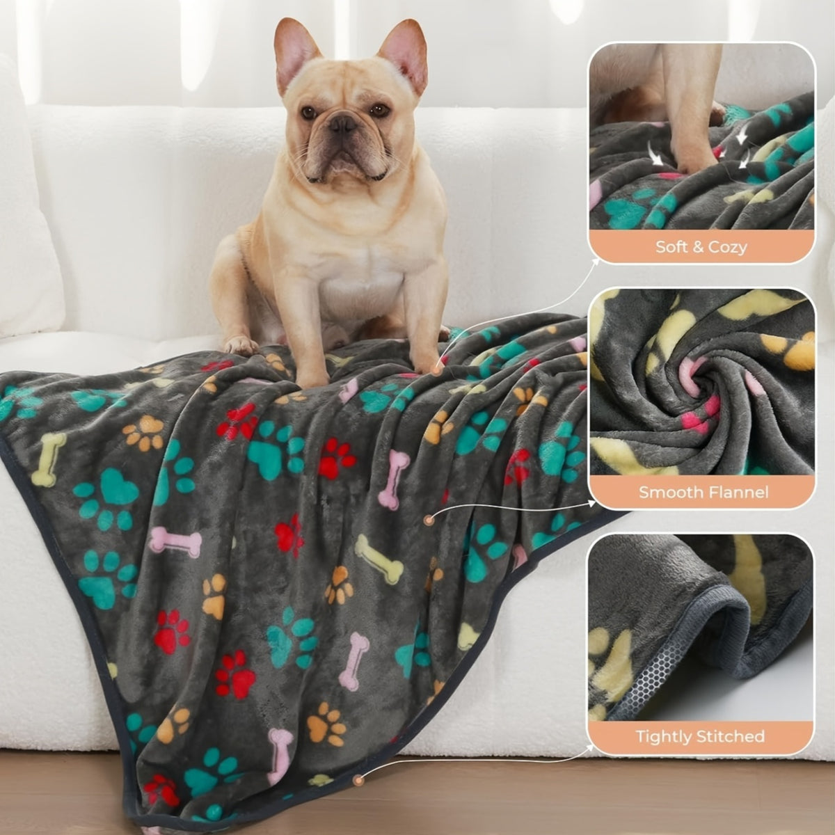 Paw Print Dog Blankets 6 Pack, Soft Fluffy Fleece Pet Throws for Dogs and Cats, Cozy Bedding Layers in 30 x 20 or 41 x 31 Inch Options