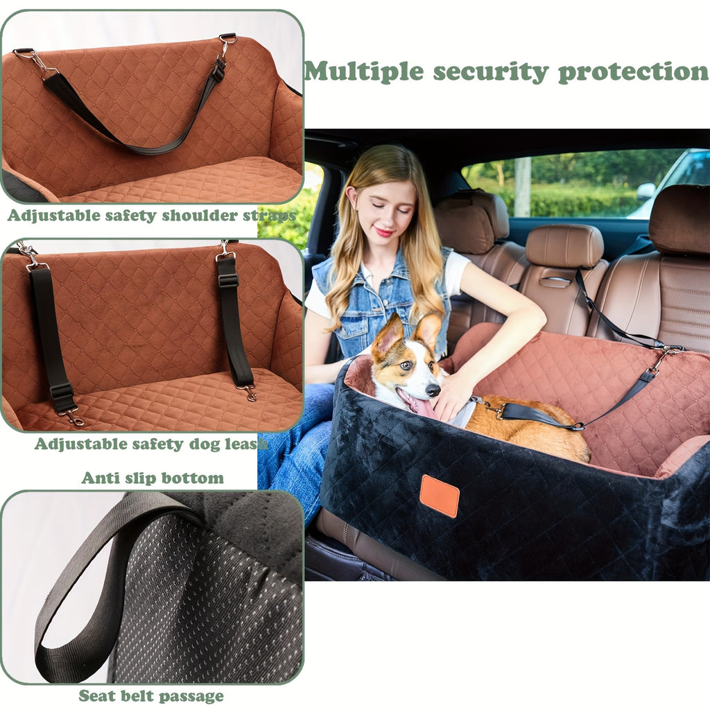 Dog Car Seat with Seat Belt Pass-Through, Memory Foam Pet Travel Bed with Removable Washable Design and Adjustable Straps in Medium and Large Options