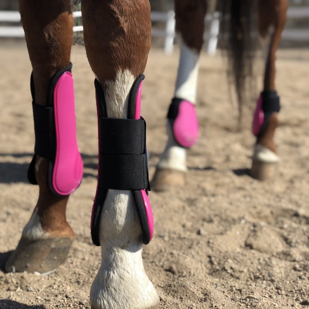 Horse Tendon Boots Set of 4, Open Front and Fetlock Leg Guards in PU and Neoprene for Riding, Jumping and Training, FULL and COB Size Options
