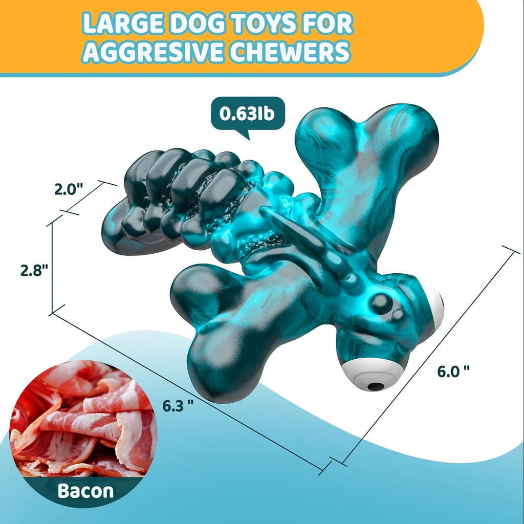 Dragonfly Nylon Dog Chew Toy in Blue with Bacon Flavor, Chewing and Interactive Play Accessory for Medium and Large Dogs Under Supervision