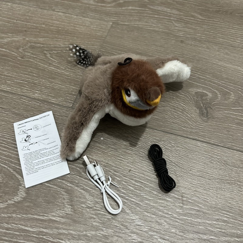 Flapping Sparrow Cat Toy 2-Pack with Chirping Sounds and Touch-Activated Motion, Soft Bird Toys for Supervised Kitten and Indoor Cat Play