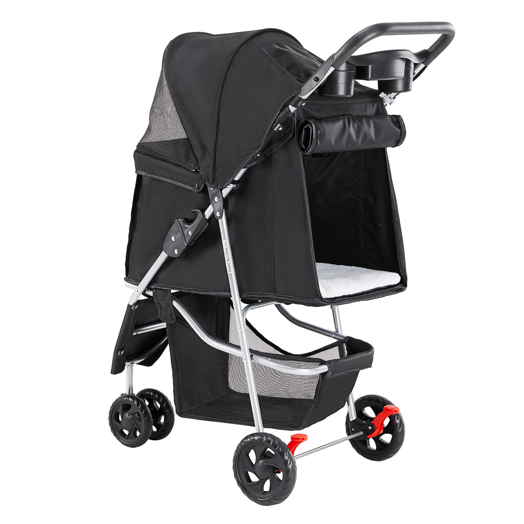 3-in-1 Pet Stroller in Black for Small and Medium Dogs and Cats, Lightweight Foldable Pushchair with Storage Basket and Cup Holder for Walks and Vet Visits