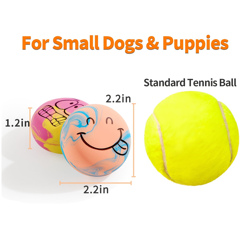 Squeaky Dog Balls with Cartoon Patterns, 6-Pack Soft Latex Bouncy Fetch Toys for Small Dogs, Multicolor Battery-Free Interactive Play Set