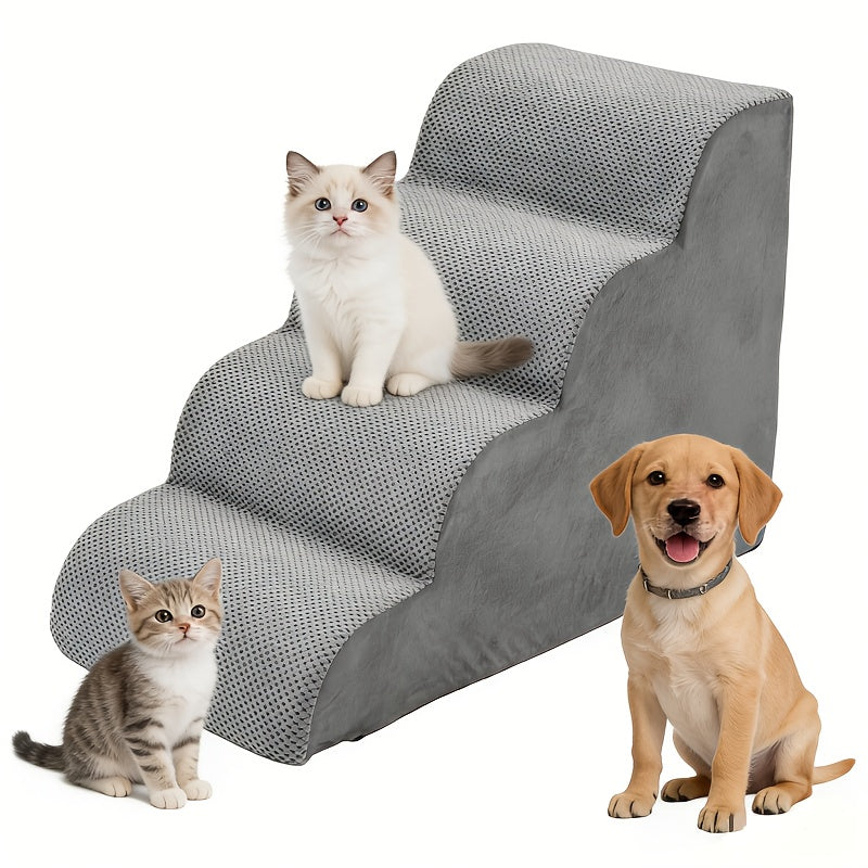 Curved Dog Stairs for Small Dogs and Cats, High-Density Foam Pet Steps for Couch, Bed and Sofa, 3/4/5-Step Indoor Ramp in Gray