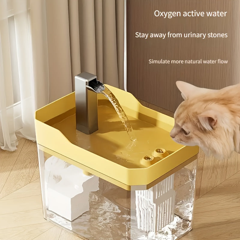 Cat Water Fountain 57.48oz with Automatic Circulation, Quiet USB Plug-In Pet Drinking Dispenser in Transparent, White or Yellow, No Power Adapter Included
