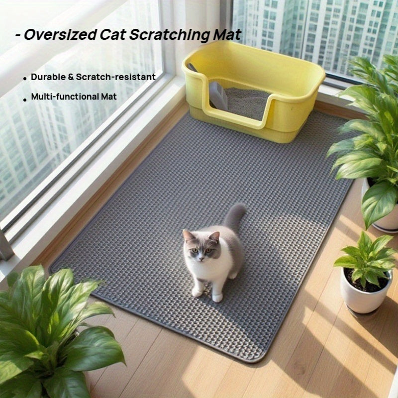 Honeycomb Litter Mat for Cats, Extra Large 27.6 x 47.2 Inch Gray Double-Layer EVA Litter Catcher with Non-Slip Design for Multi-Cat Homes