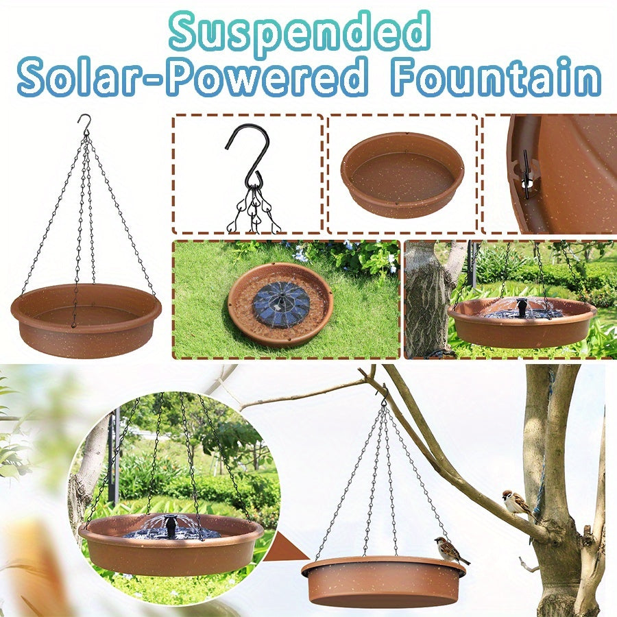 Hanging Solar Bird Bath Fountain with 30 cm Basin, Solar Water Pump and Spray Nozzles for Outdoor Garden, Patio and Backyard Decor