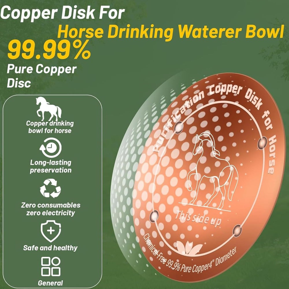 Horse Water Trough Copper Discs, 2-Pack 4-Inch Horse Pattern Inserts with Three-Point Support, Reusable Accessories for Compatible Drinking Containers