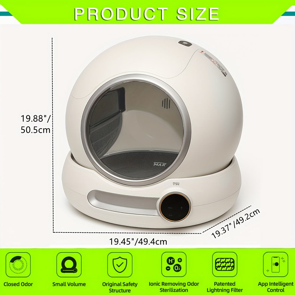 Self-Cleaning Cat Litter Box 17.17 Gallon Space, White Automatic Cat Toilet with Litter Bag for Everyday Indoor Cat Care, Without Battery