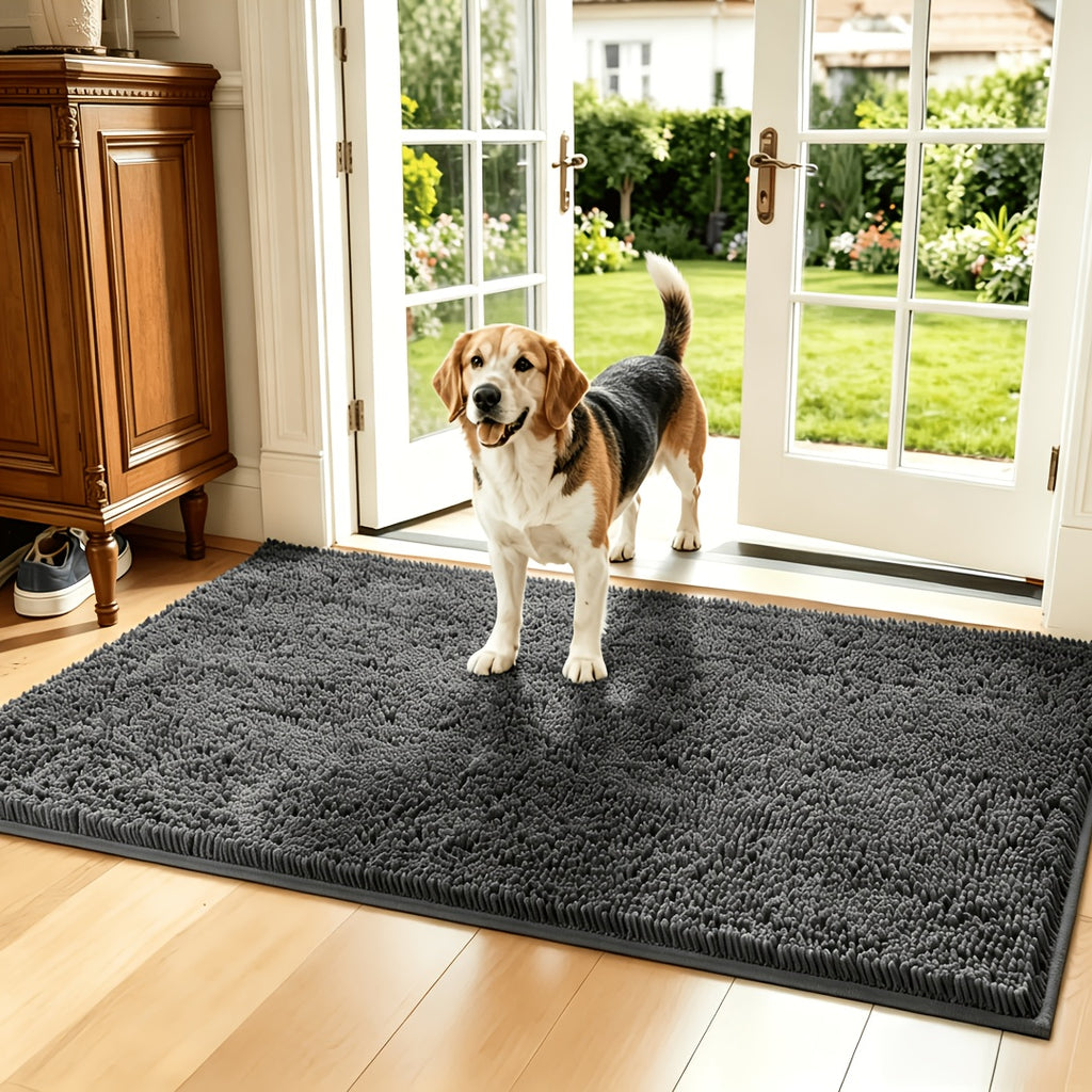 Absorbent Dog Door Mat for Muddy Paws, Machine Washable Pet Entryway Rug with Rubber Backing, Three Sizes and 12 Colors for Cat and Dog Homes