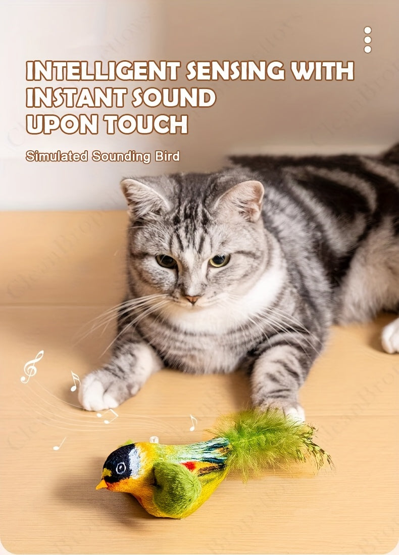 Bird Sound Cat Toy 2-Pack with Leaf Details, Random Color Simulated Birds for Kittens and Indoor Cats, Supervised Chase and Batting Play
