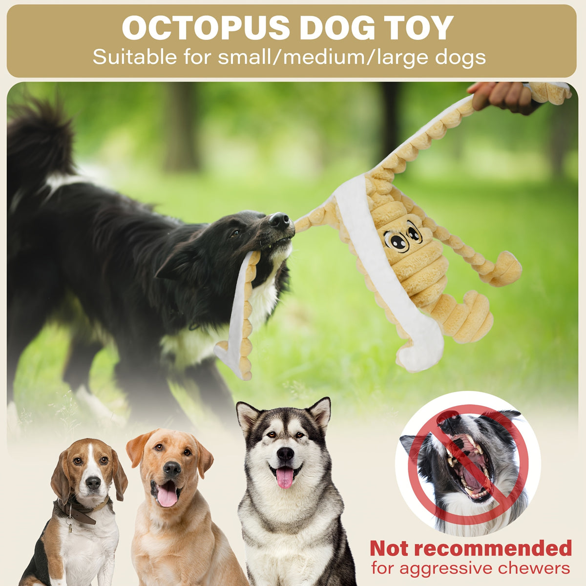 Octopus Plush Dog Toy with Squeaker, Single Soft Stuffed Puppy Play Toy for Supervised Interactive Games, Six Color Options Including Tie-Dye