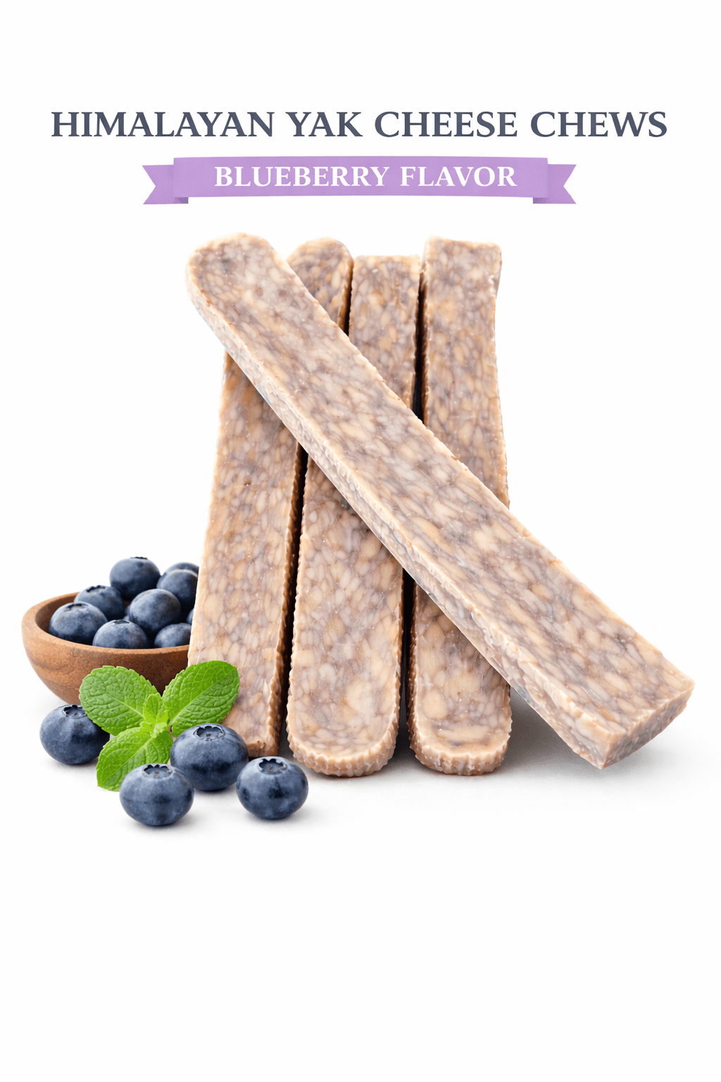 Yak Cheese Chews for Dogs, Blueberry Himalayan Dog Treats with Yak Milk and Lime, Grain-Free High-Protein Firm Chews for Medium and Large Dogs