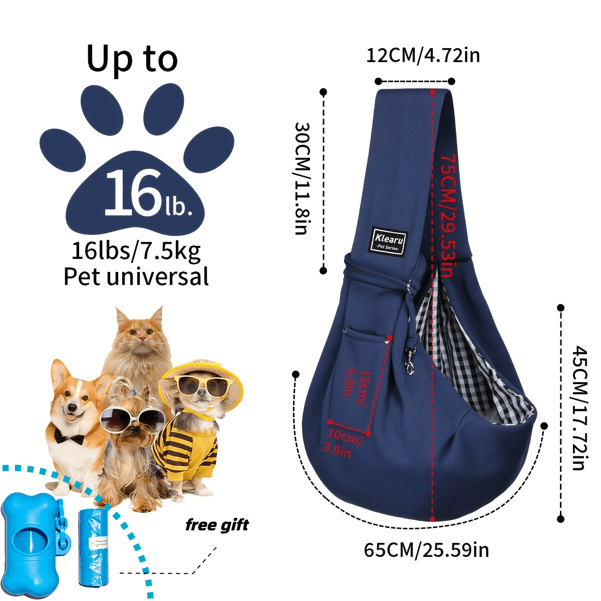 Crossbody Pet Carrier Sling for Dogs and Cats, Lightweight Breathable Foldable Travel Bag with 15 Poop Bags and Dispenser for Everyday Outings