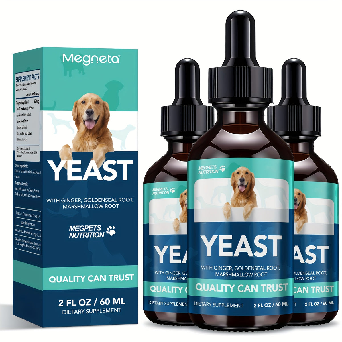 Yeast Health Drops for Dogs and Cats, 2 fl oz (60 mL) Liquid Dietary Supplement in Dropper Bottle with One, Two or Three Bottle Options