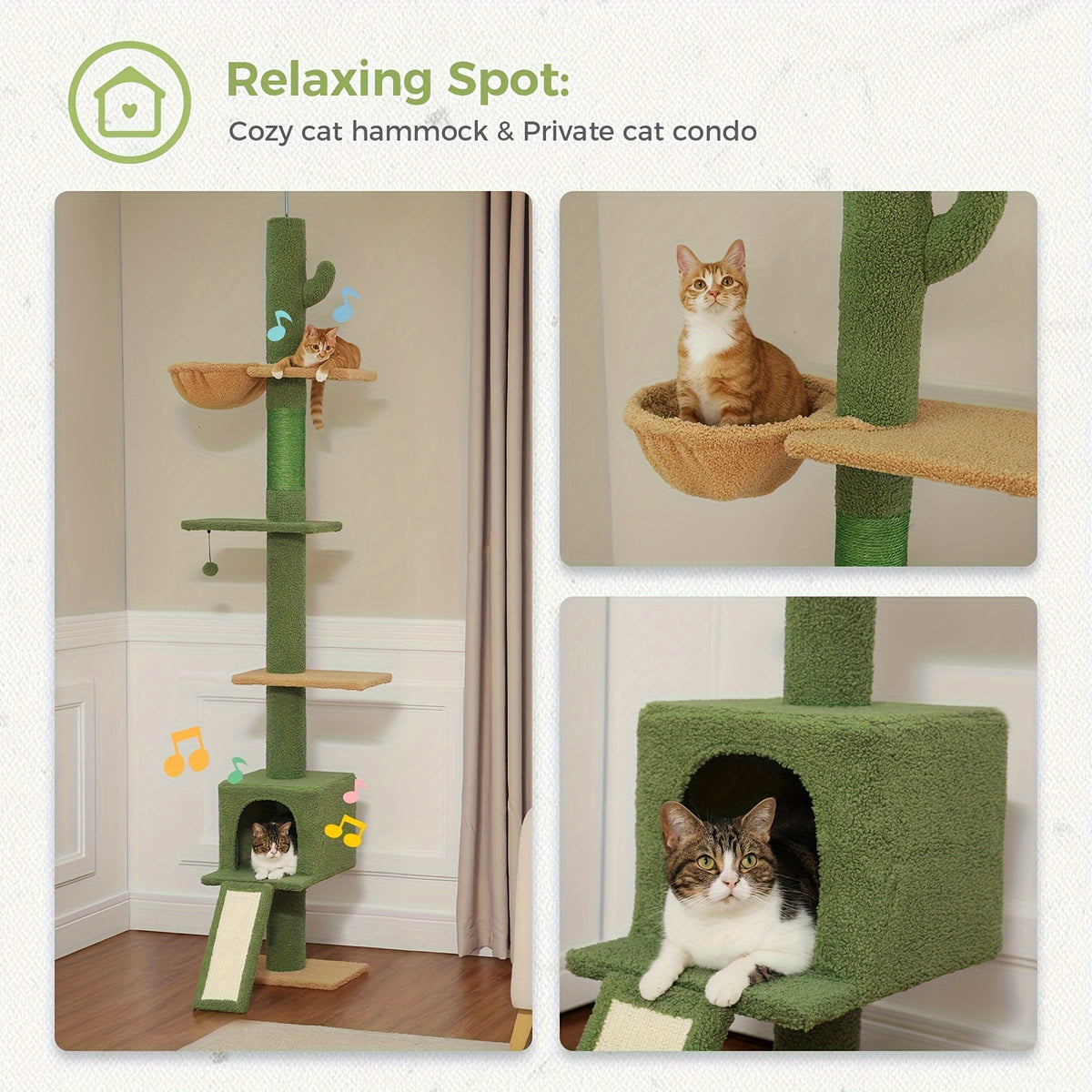 5-Tier Floor to Ceiling Cat Tree, 83–108 Inch Adjustable Indoor Cat Tower with Condo, Hammock, Scratching Post and Ladder in Seven Color Options
