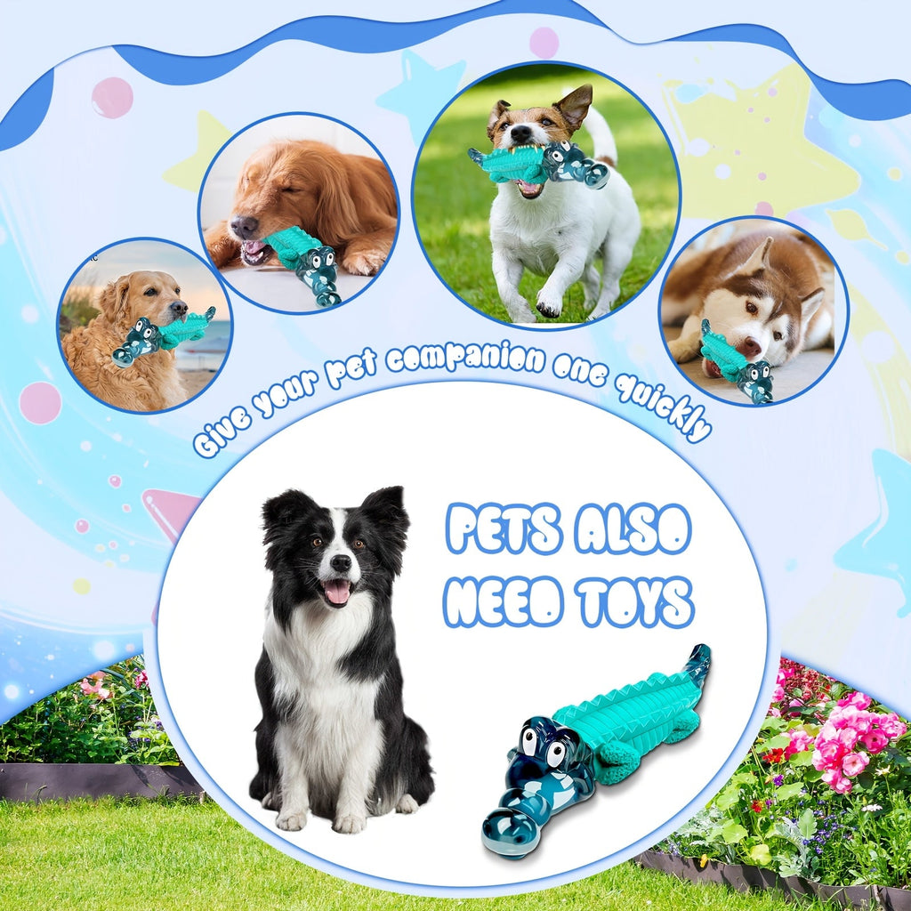 Crocodile Dog Chew Toy for Medium and Large Dogs, Milk-Flavored Textured Chewing Toy for 20–100 lb Pets, Blue and Two-Piece Set Options