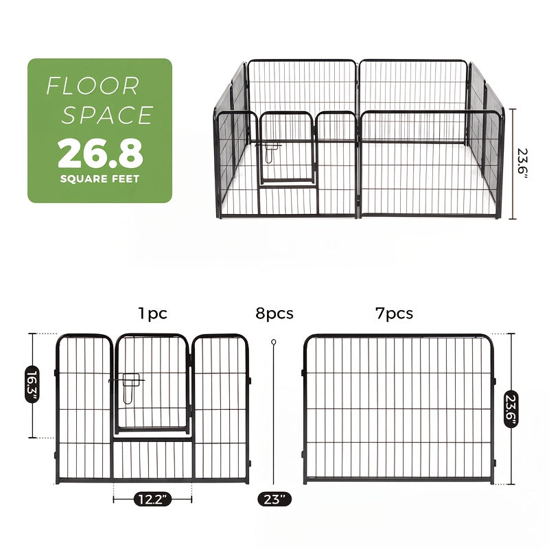 Metal Dog Playpen with Door, DIY 8 or 16 Panel Puppy Exercise Fence in 24, 32 or 40 Inch Size Options for Indoor and Outdoor Supervised Play