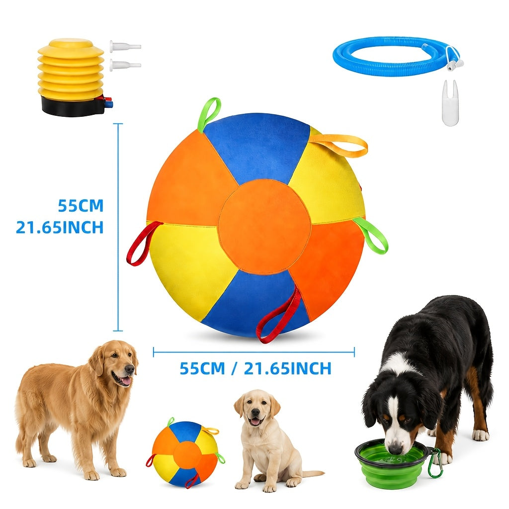 Jumbo Dog Herding Ball with Fabric Handle Cover and Air Pump, Inflatable Training Toy for Supervised Play in 9.84, 17.72 or 21.65 Inch Sizes