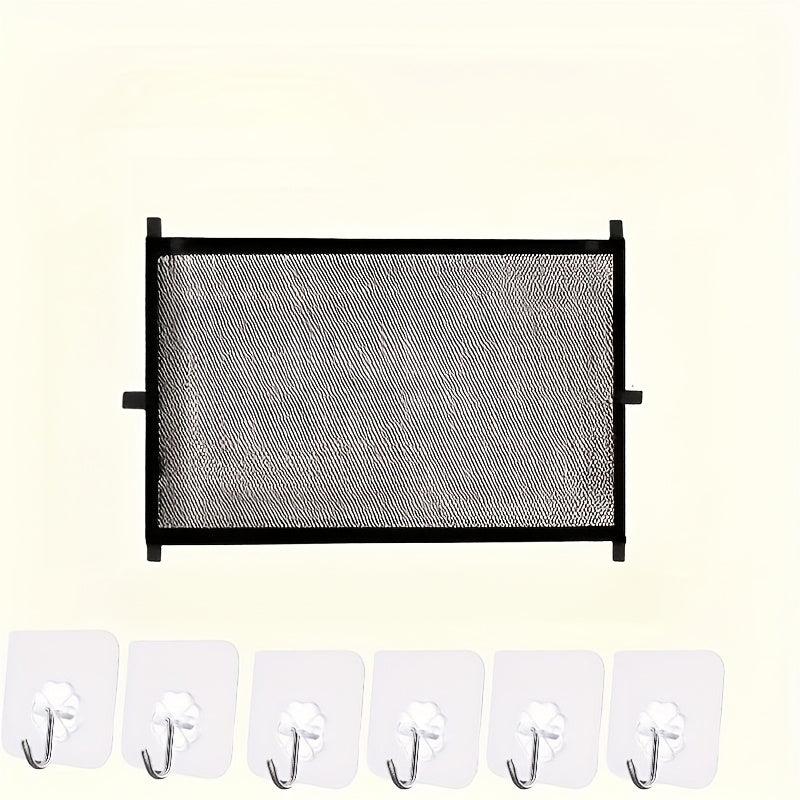 Dog Gate with 6 Hooks, Drill-Free Black Mesh Pet Barrier with Portable Expandable Design for Doorways, Hallways and Indoor Room Separation