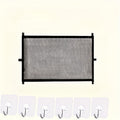 Dog Gate with 6 Hooks, Drill-Free Black Mesh Pet Barrier with Portable Expandable Design for Doorways, Hallways and Indoor Room Separation