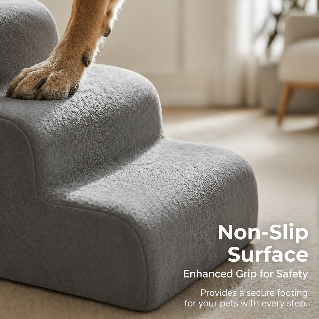 Dog Stairs for Bed with Dutch Velvet, Non-Slip Pet Steps for Small and Senior Dogs, 2/3/4-Step Options for Sofa and Couch, Gray or Pink