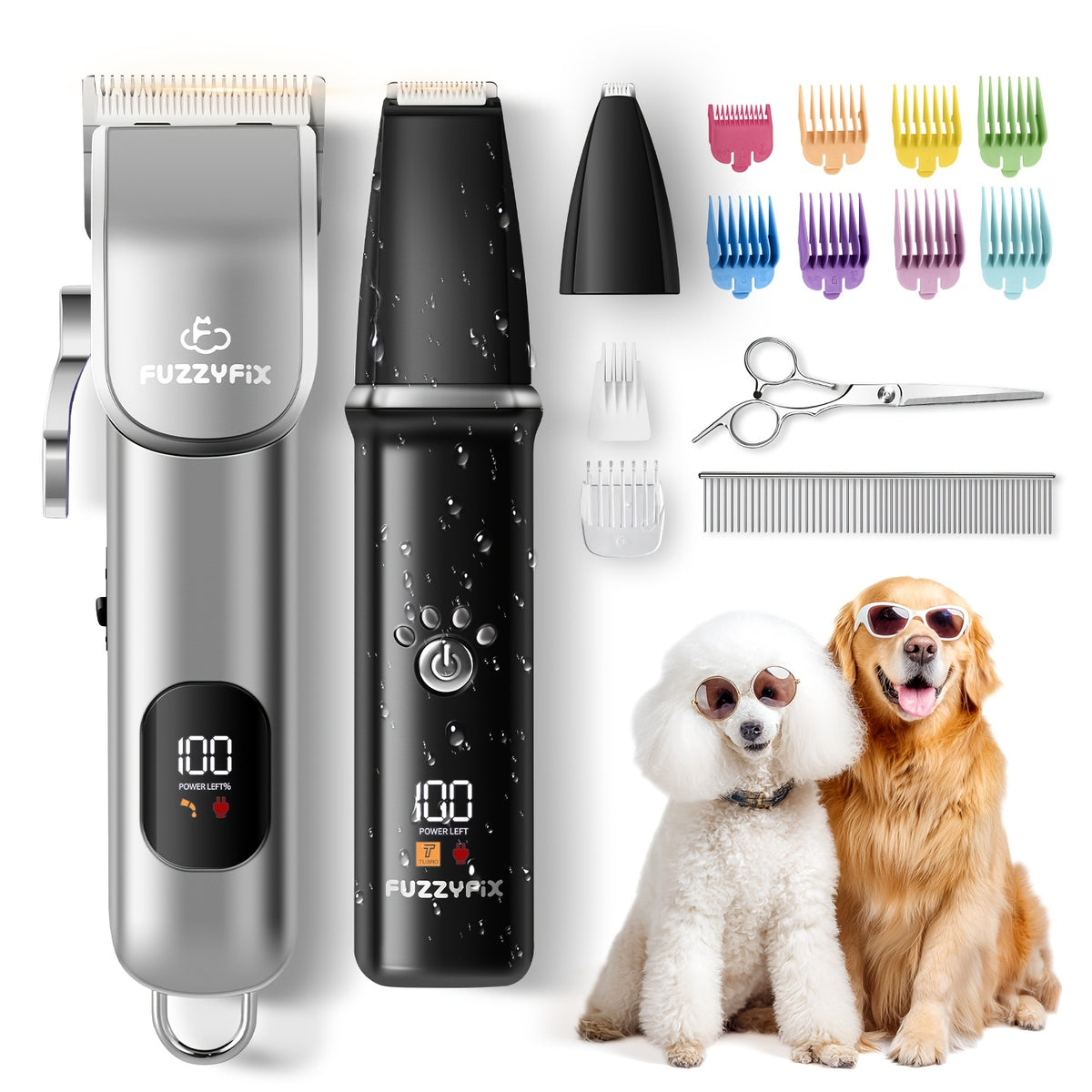 Dog Clippers for Thick Coats with LCD Battery Display, Low-Noise Cordless USB Rechargeable Pet Hair Trimmer for At-Home Dog and Cat Grooming