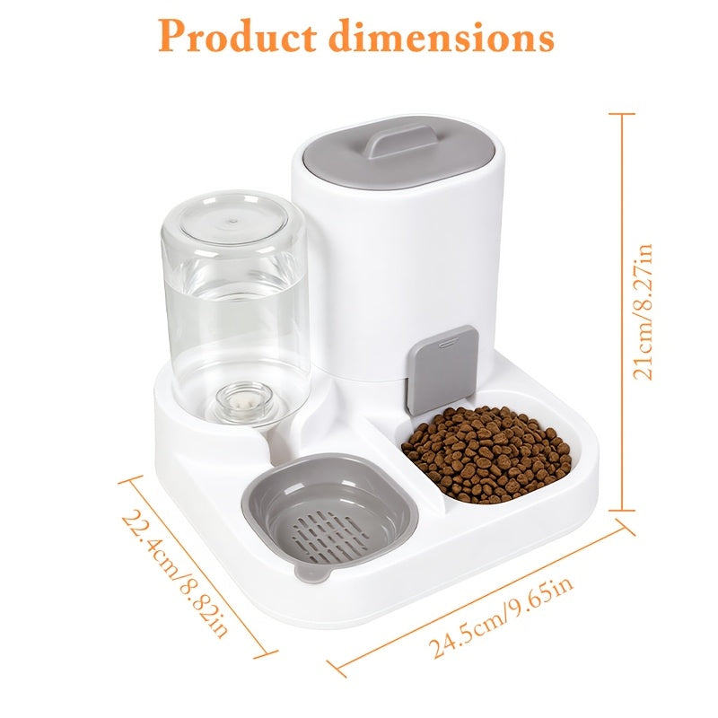 Cat Feeder and Waterer 2-in-1, Gray Integrated Pet Feeding Station with Detachable Stainless Steel Food Bowls and Storage for Cats and Small Dogs