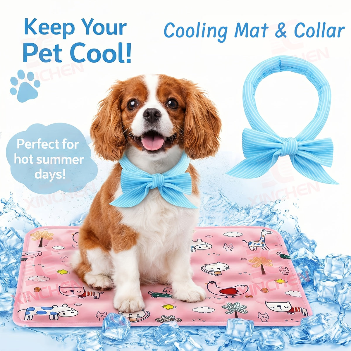 Gel Cooling Mat for Dogs and Cats, Water-Activated Reusable Pet Resting Pad in Two Sizes and Four Patterns for Indoor and Outdoor Summer Lounging