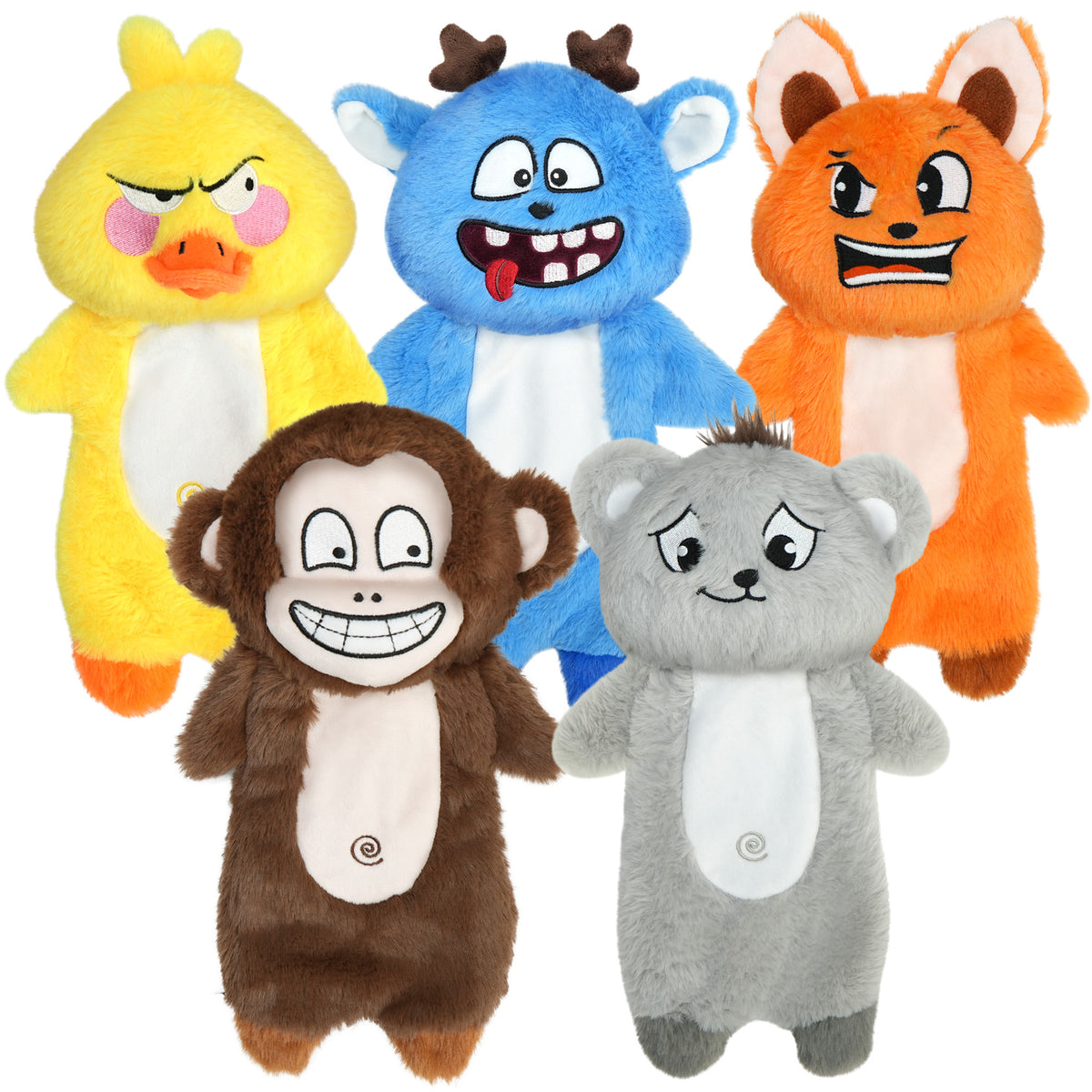 No Stuffing Squeaky Dog Toys 5 Pack, Soft Plush Fabric Toy Set for Small, Medium and Large Dogs, Interactive Supervised Play, Style B