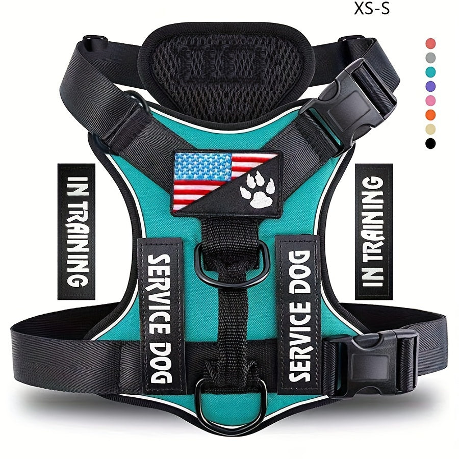 Dog Harness Vest with 5 Patches, Adjustable Reflective Oxford Walking Gear with Soft Mesh Lining for Small Medium Large Dogs, XS to XL