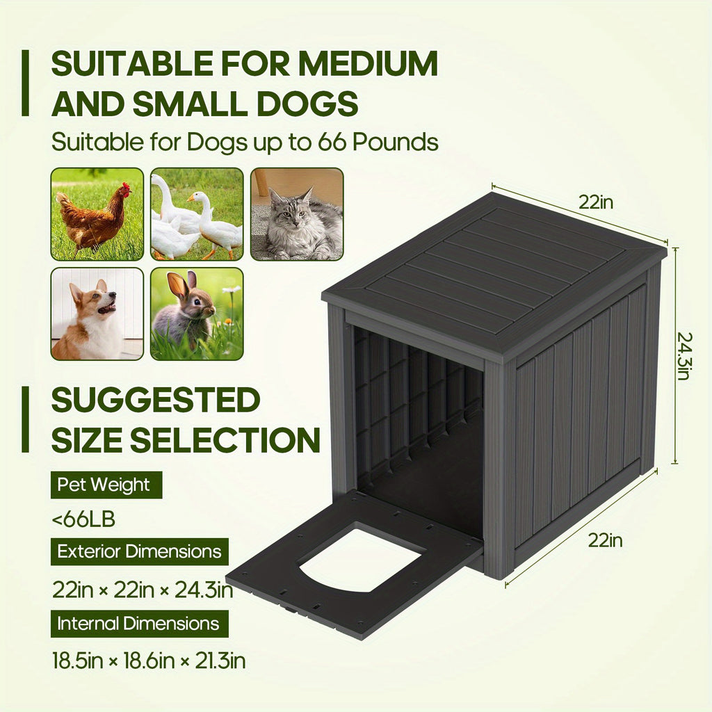 Pet House with Ventilation Windows, Easy-Assemble Resin Resting Shelter in Black or Light Brown for Indoor and Sheltered Outdoor Placement