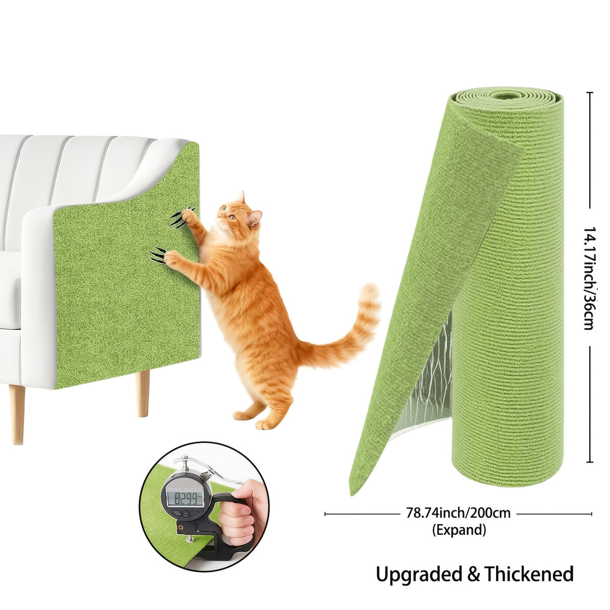Self-Adhesive Cat Scratch Furniture Protector, Trimmable Scratching Mat for Sofa and Wall Coverage, Three Size Options and Eight Colors