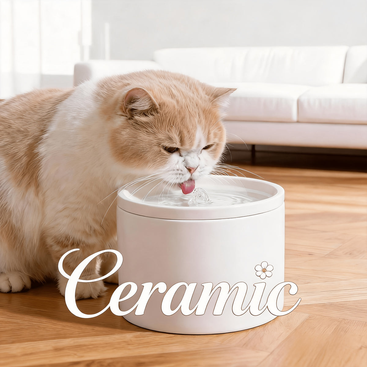 Ceramic Cat Water Fountain 1L, Quiet Automatic Indoor Pet Drinking Dispenser in Black or White for Cats and Dogs, Filters Sold Separately