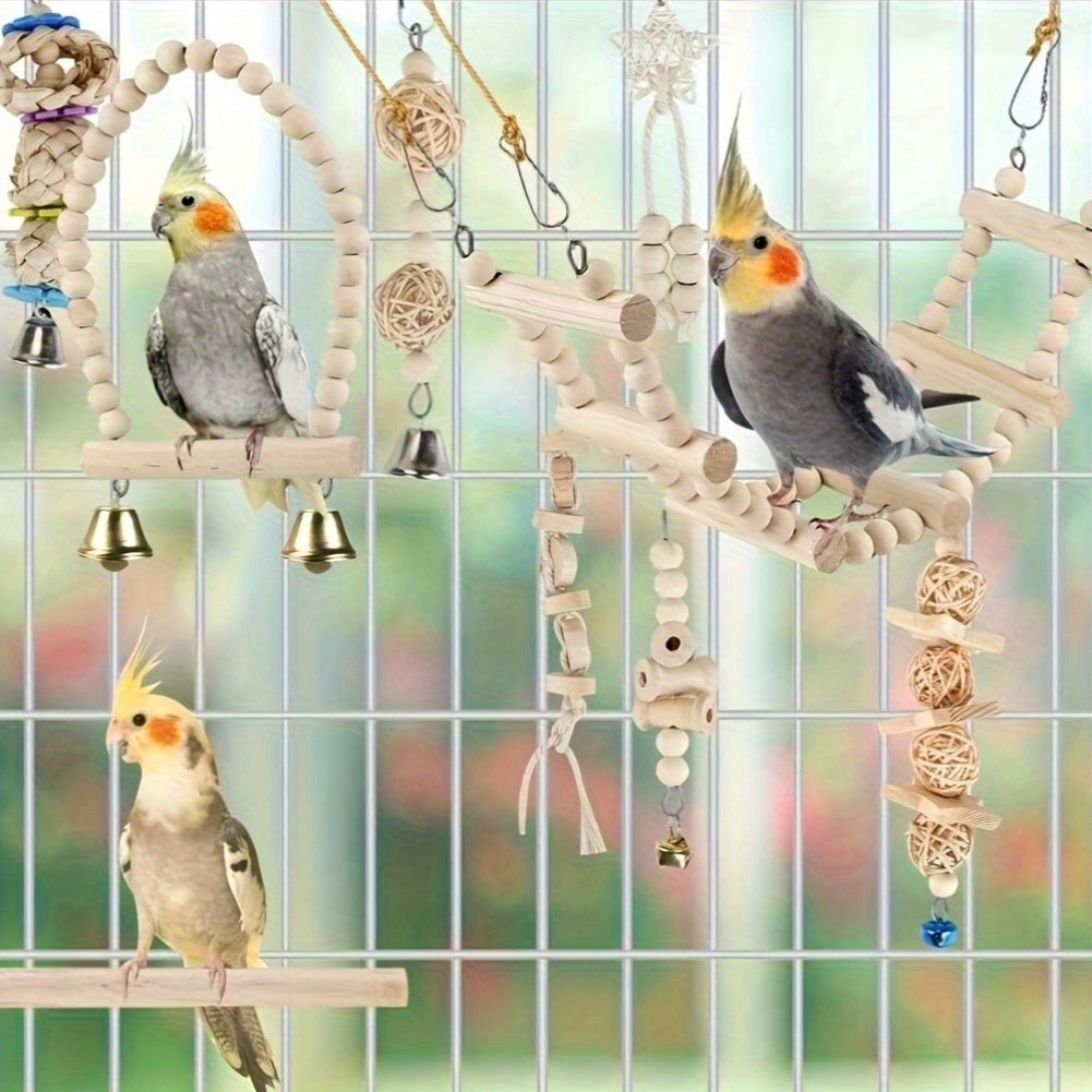 Parrot Cage Toys, 5-Piece Random Bird Swing, Hanging Perch and Climbing Ladder Assortment for Budgies, Parakeets, Cockatiels and Lovebirds