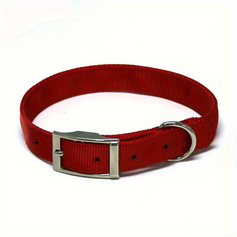 Nylon Dog Collar with Double-Layer Strap, Adjustable Metal Buckle and D-Ring for Small Medium Large Dogs, Everyday Outdoor Walks, S M L