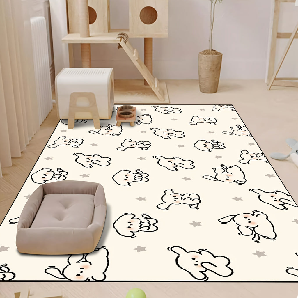 Dog Crate Mat with Puppy and Star Pattern, Washable Non-Slip PVC Pet Floor Mat with Slow-Rebound Cushioning for All-Season Indoor Comfort