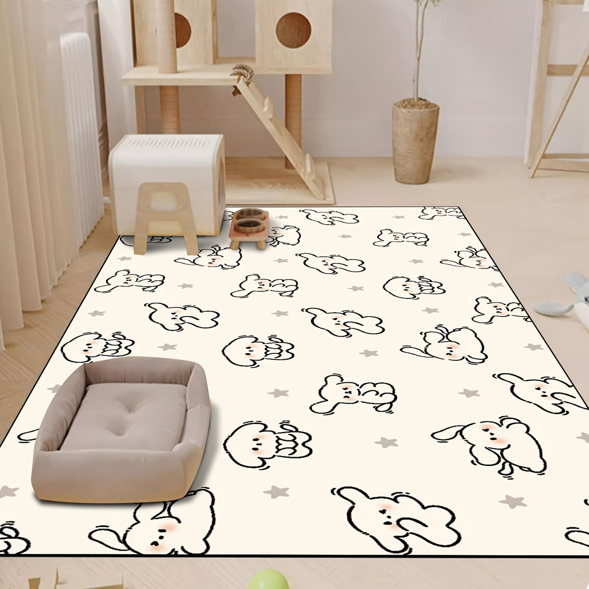 Dog Crate Mat with Puppy and Star Pattern, Washable Non-Slip PVC Pet Floor Mat with Slow-Rebound Cushioning for All-Season Indoor Comfort