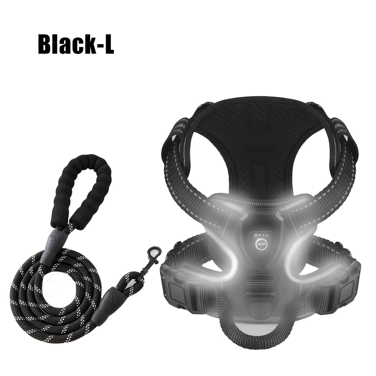 Light Up Dog Harness, Rechargeable LED Night Walking Vest with 3 Lighting Modes, Reflective Strips, Padded Mesh and Adjustable Straps, M L XL