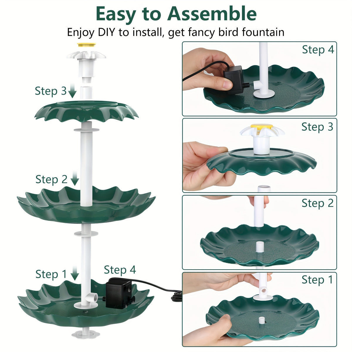 Solar Fountain Bird Bath in Light Blue, Three-Layer Flowing Water Feature for Outdoor Garden, Patio and Courtyard Decor with 3.5W Solar Power