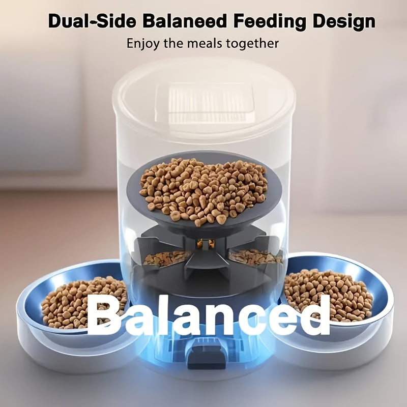 Timed Automatic Cat Feeder with 2 Stainless Steel Bowls, 101.44oz Button-Control Food Dispenser, 1-10 Feedings and Dual Power for Multi-Pet Homes